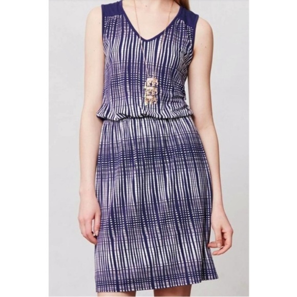 Anthropologie Dresses & Skirts - Deletta Janie Navy Blue White Printed Jersey Dress